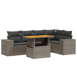 Set de muebles de jardín 6 pzas y cojines ratán sintético gris H