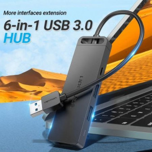 Docking usb 3.0 vention chvbb/ 3xusb/ 1xmicro usb pd/ 1xlector tarjetas sd y microsd/ negro H