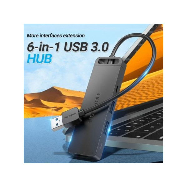 Docking usb 3.0 vention chvbb/ 3xusb/ 1xmicro usb pd/ 1xlector tarjetas sd y microsd/ negro M 2