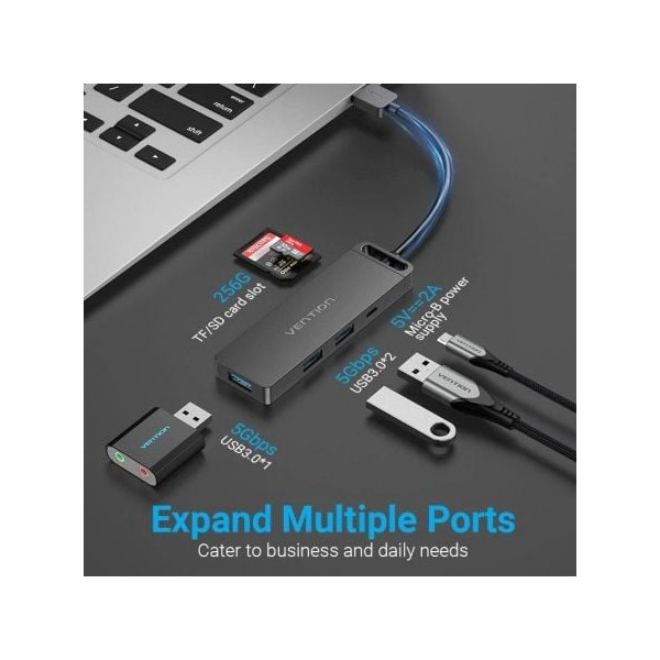 Docking usb 3.0 vention chvbb/ 3xusb/ 1xmicro usb pd/ 1xlector tarjetas sd y microsd/ negro M 3