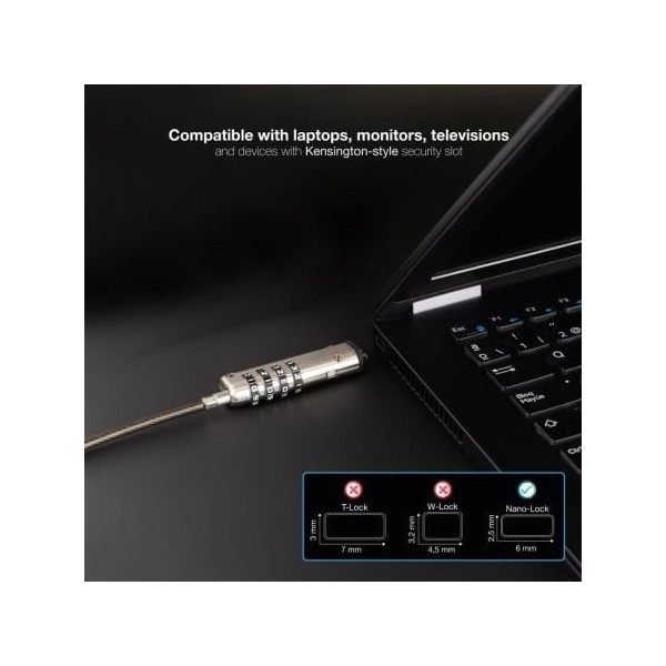 Cable de seguridad tipo nano para portátiles tooq tqclkc0035-g/ 1.5m M 4