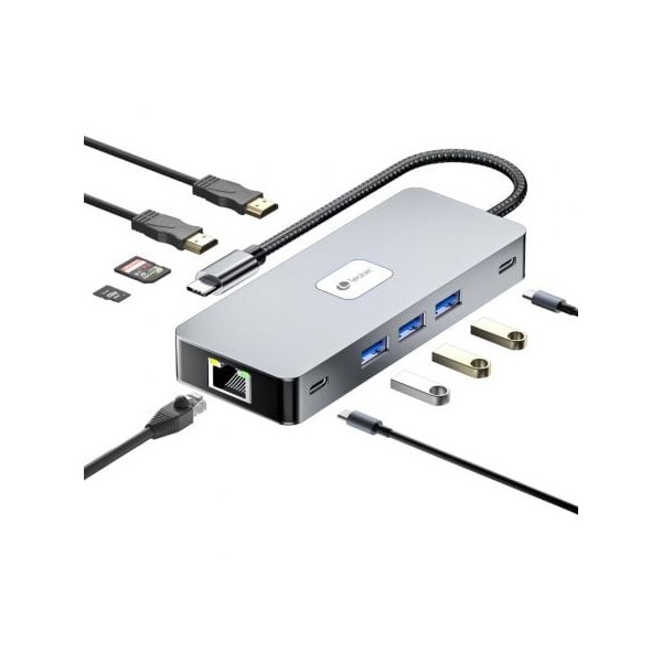 Docking usb tipo-c leotec leds02/ 3xusb/ 1xusb tipo-c/ 1xusb tipo-c pd/ 2xhdmi 4k/ 1xrj45/ 1xlector tarjetas sd y microsd/ gris M 2