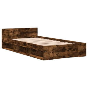 Cama con cajón madera de ingeniería roble ahumado 75x190 cm H