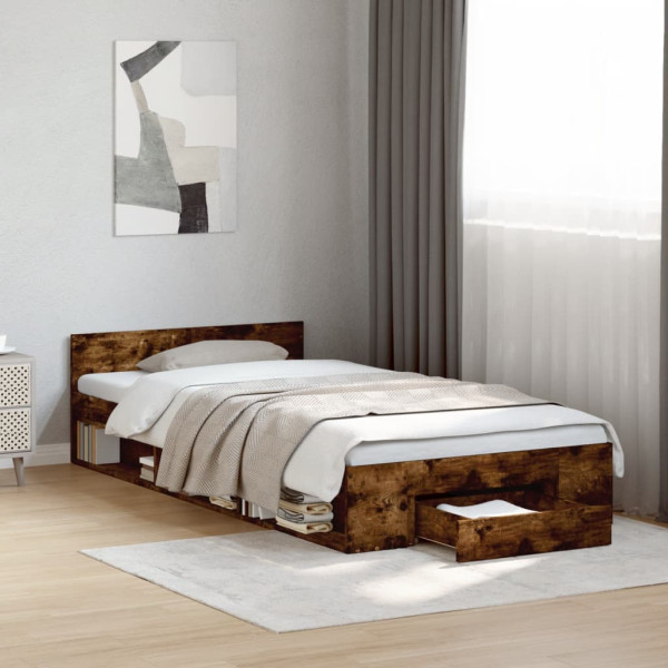 Cama con cajón madera de ingeniería roble ahumado 75x190 cm M 3