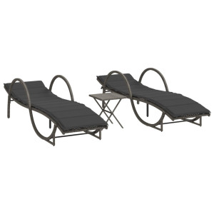 Espreguiçadeiras com mesa 2 pcs vime PE cinzento H