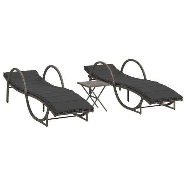 Espreguiçadeiras com mesa 2 pcs vime PE cinzento M 2