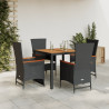 Set de muebles jardín 5 pzas con cojines ratán sintético negro 1