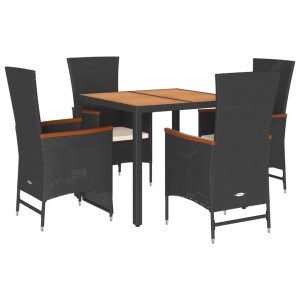 Set de muebles jardín 5 pzas con cojines ratán sintético negro H