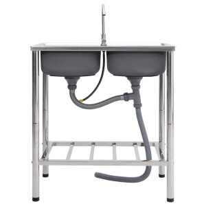 Lava-louça de campismo duplo com torneira aço inoxidável H
