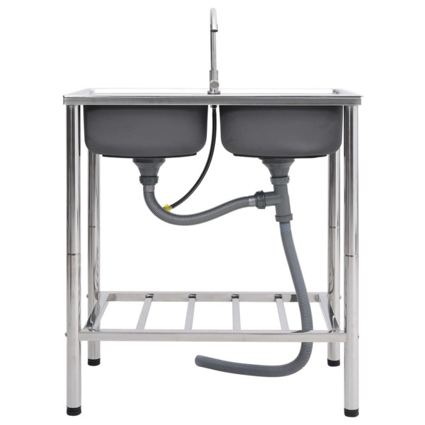 Fregadero de camping doble seno y grifo acero inoxidable M 2