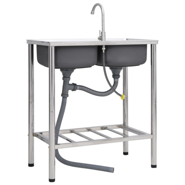 Fregadero de camping doble seno y grifo acero inoxidable M 4