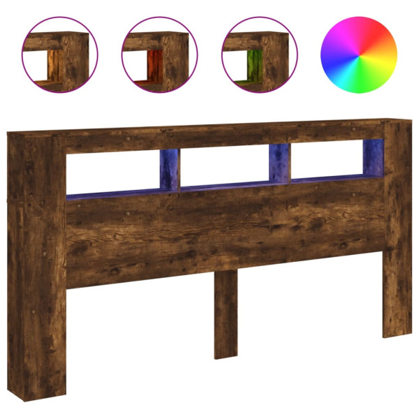 Cabecero LED madera ingeniería roble ahumado 200x18.5x103.5 cm M 2