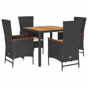 Set de muebles jardín 5 pzas con cojines ratán sintético negro H
