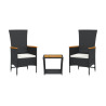 Set comedor de jardín 3 pzas con cojines ratán sintético negro 2
