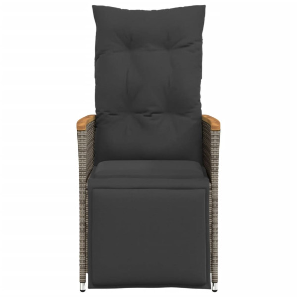Sillón reclinable de jardín con cojines ratán sintético gris M 4