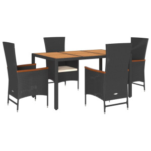 Set de muebles jardín 5 pzas con cojines ratán sintético negro H