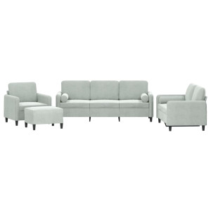 4 pcs conjunto de sofás com almofadas veludo cinzento-claro H