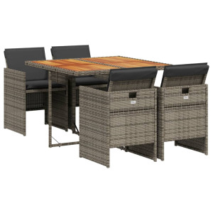 5 pcs conjunto de jantar p/ jardim c/ almofadões vime PE cinza H