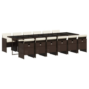 Set muebles de jardín 13 pzas y cojines ratán sintético marrón H