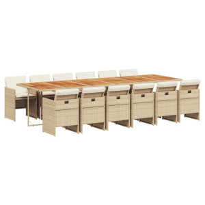 Set comedor de jardín con cojines 13 pzas ratán sintético beige H