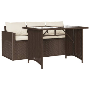 2 pcs conjunto jantar p/ jardim c/ almofadões vime PE castanho H