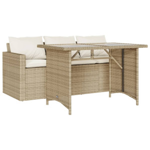 2 pcs conjunto de jantar p/ jardim com almofadões vime PE bege H