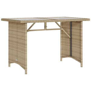 Mesa de jardim com tampo de vidro 110x68x70 cm vime PE bege H