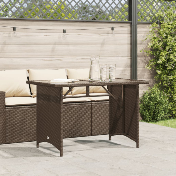 Mesa de jardín superficie vidrio ratán PE marrón 110x68x70 cm M 3