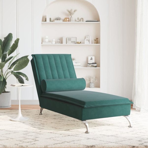 Chaise lounge de massagem com rolo tecido verde-escuro M 3
