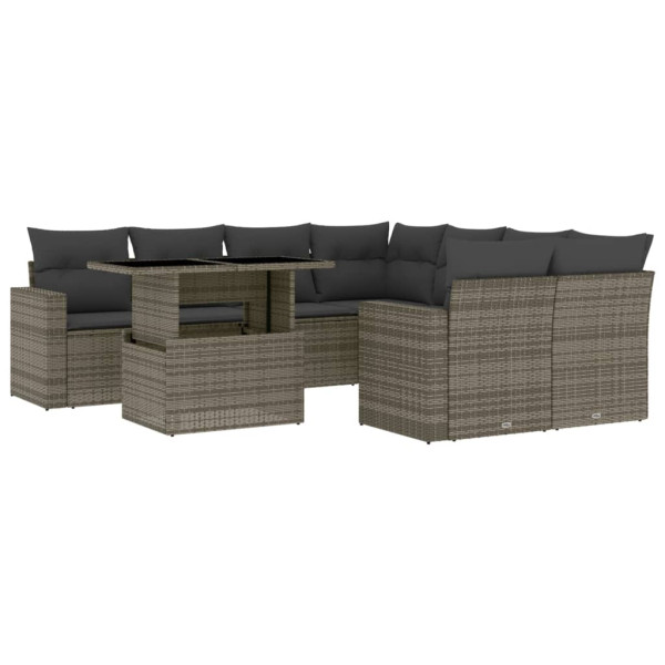 Set de muebles de jardín 9 pzas y cojines ratán sintético gris M 2