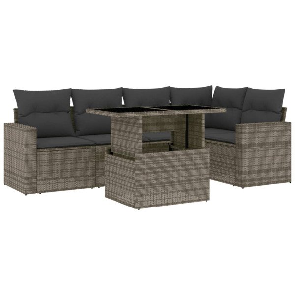 Set de muebles de jardín 6 pzas y cojines ratán sintético gris M 2