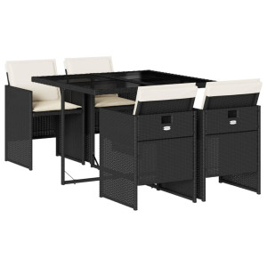 5 pcs conjunto de jantar p/ jardim c/ almofadões vime PE preto H