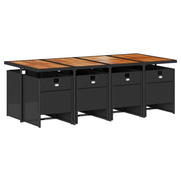 Set de comedor de jardín 9 pzas y cojines ratán sintético negro M 3