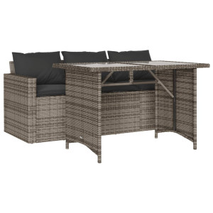 2 pcs conjunto de jantar p/ jardim c/ almofadões vime PE cinza H