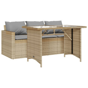 2 pcs conjunto de jantar p/ jardim com almofadões vime PE bege H