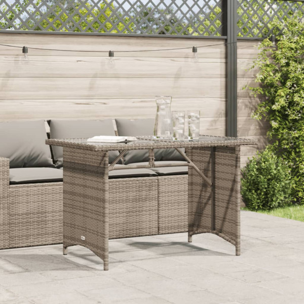 Mesa de jardim com tampo de vidro 110x68x70 cm vime PE cinza M 3