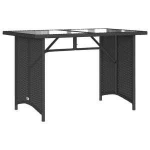 Mesa de jardín superficie de vidrio ratán PE negro 110x68x70 cm H