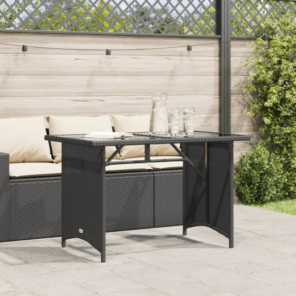 Mesa de jardín superficie de vidrio ratán PE negro 110x68x70 cm M 3