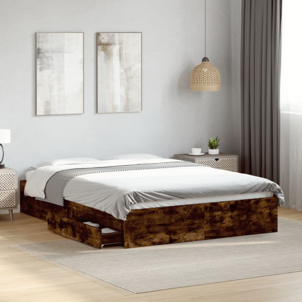 Cama con cajones madera de ingeniería roble ahumado 140x190 cm M 3