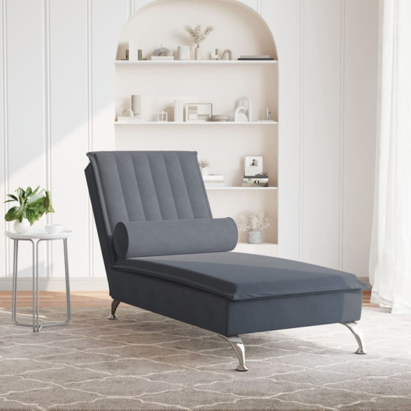 Chaise lounge de massagem com rolo veludo cinzento-escuro M 3