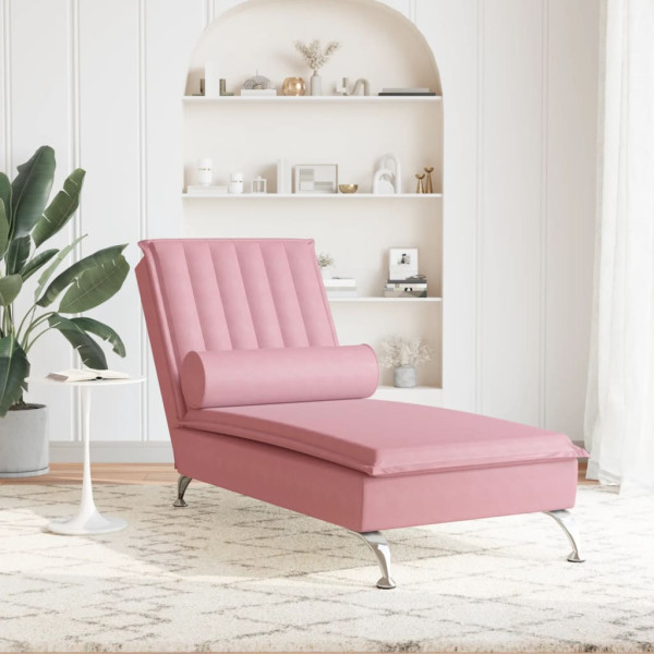 Chaise lounge de massagem com rolo veludo rosa M 3