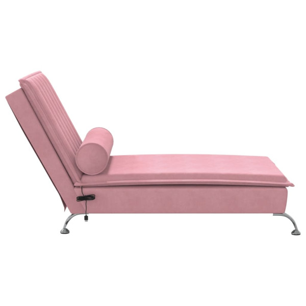 Chaise lounge de massagem com rolo veludo rosa M 5