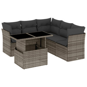 Set de muebles de jardín 6 pzas y cojines ratán sintético gris H