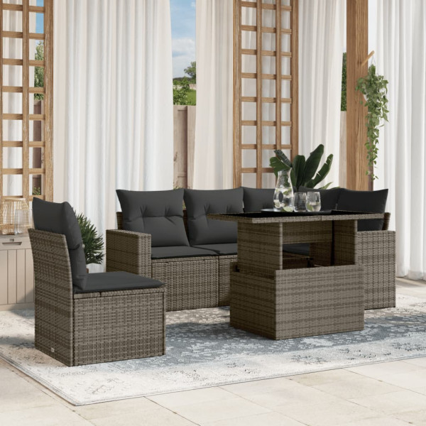 Set de muebles de jardín 6 pzas y cojines ratán sintético gris M 5