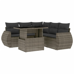 Set de muebles de jardín 6 pzas y cojines ratán sintético gris H