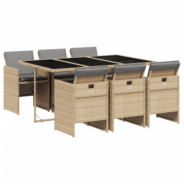 Set comedor de jardín 7 pzas con cojines ratán sintético beige M 2