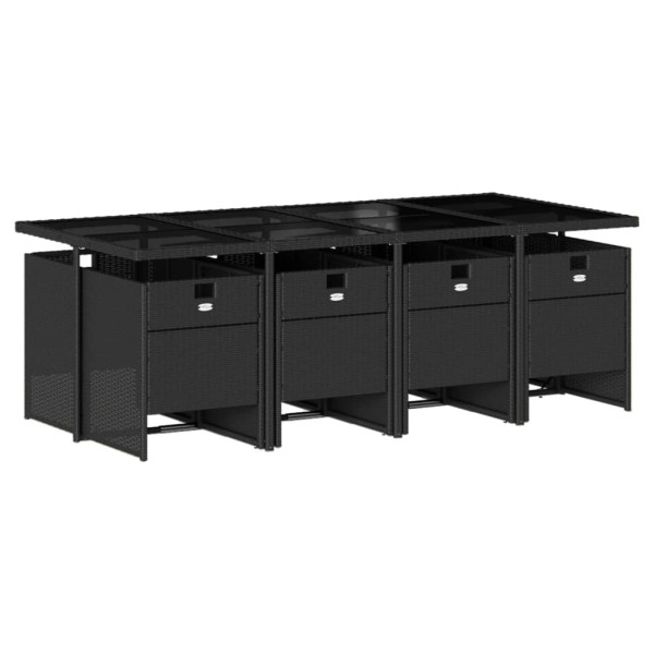 9 pcs conjunto de jantar p/ jardim c/ almofadões vime PE preto M 3