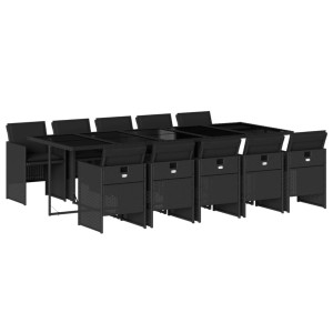 Set de comedor jardín 11 pzas con cojines ratán sintético negro H