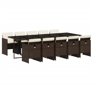 11 pcs conjunto jantar p/ jardim c/ almofadões vime PE castanho H