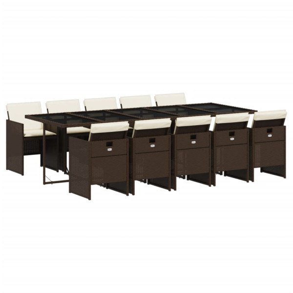 Set comedor de jardín 11 pzas y cojines ratán sintético marrón M 2